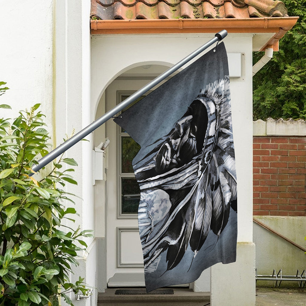 Monochrome Native Indian Portrait Print Polyester Flag