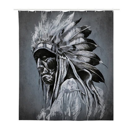 Monochrome Native Indian Portrait Print Polyester Shower Curtain