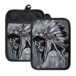 Monochrome Native Indian Portrait Print Pot Holders With Pocket