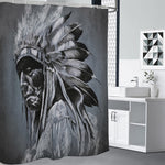 Monochrome Native Indian Portrait Print Premium Shower Curtain