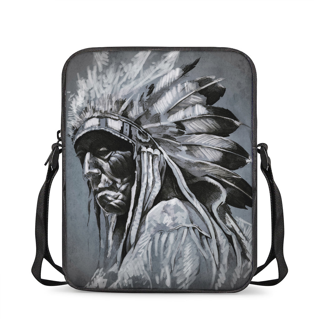 Monochrome Native Indian Portrait Print Rectangular Crossbody Bag