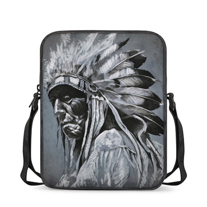 Monochrome Native Indian Portrait Print Rectangular Crossbody Bag