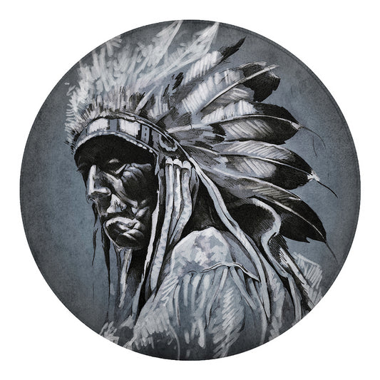 Monochrome Native Indian Portrait Print Round Blanket
