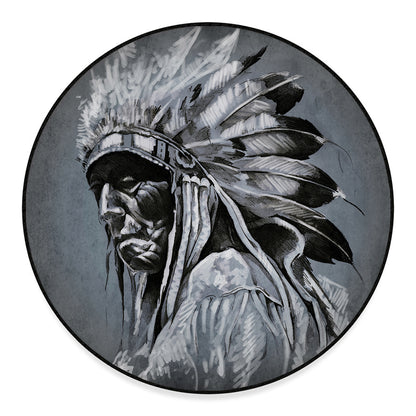 Monochrome Native Indian Portrait Print Round Floor Mat