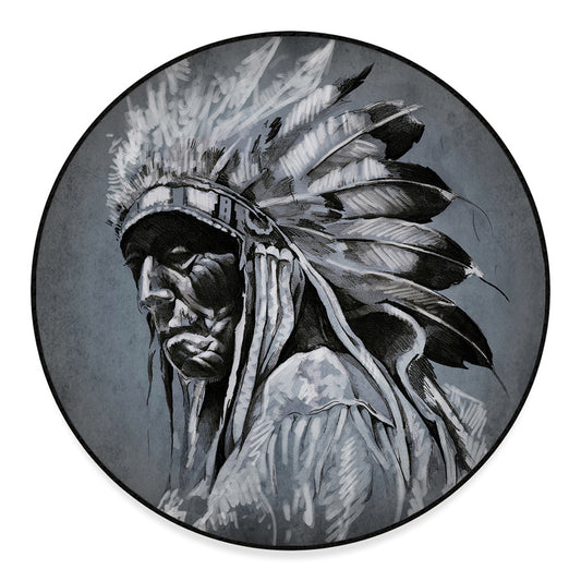 Monochrome Native Indian Portrait Print Round Floor Mat
