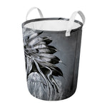 Monochrome Native Indian Portrait Print Round Laundry Basket