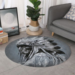 Monochrome Native Indian Portrait Print Round Rug