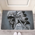 Monochrome Native Indian Portrait Print Rubber Doormat