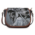 Monochrome Native Indian Portrait Print Saddle Bag