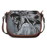 Monochrome Native Indian Portrait Print Saddle Bag