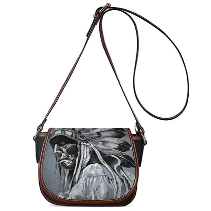 Monochrome Native Indian Portrait Print Saddle Bag