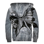 Monochrome Native Indian Portrait Print Sherpa Lined Zip Up Hoodie