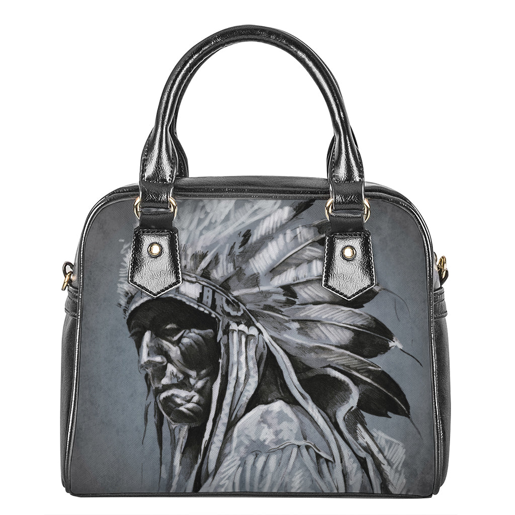 Monochrome Native Indian Portrait Print Shoulder Handbag