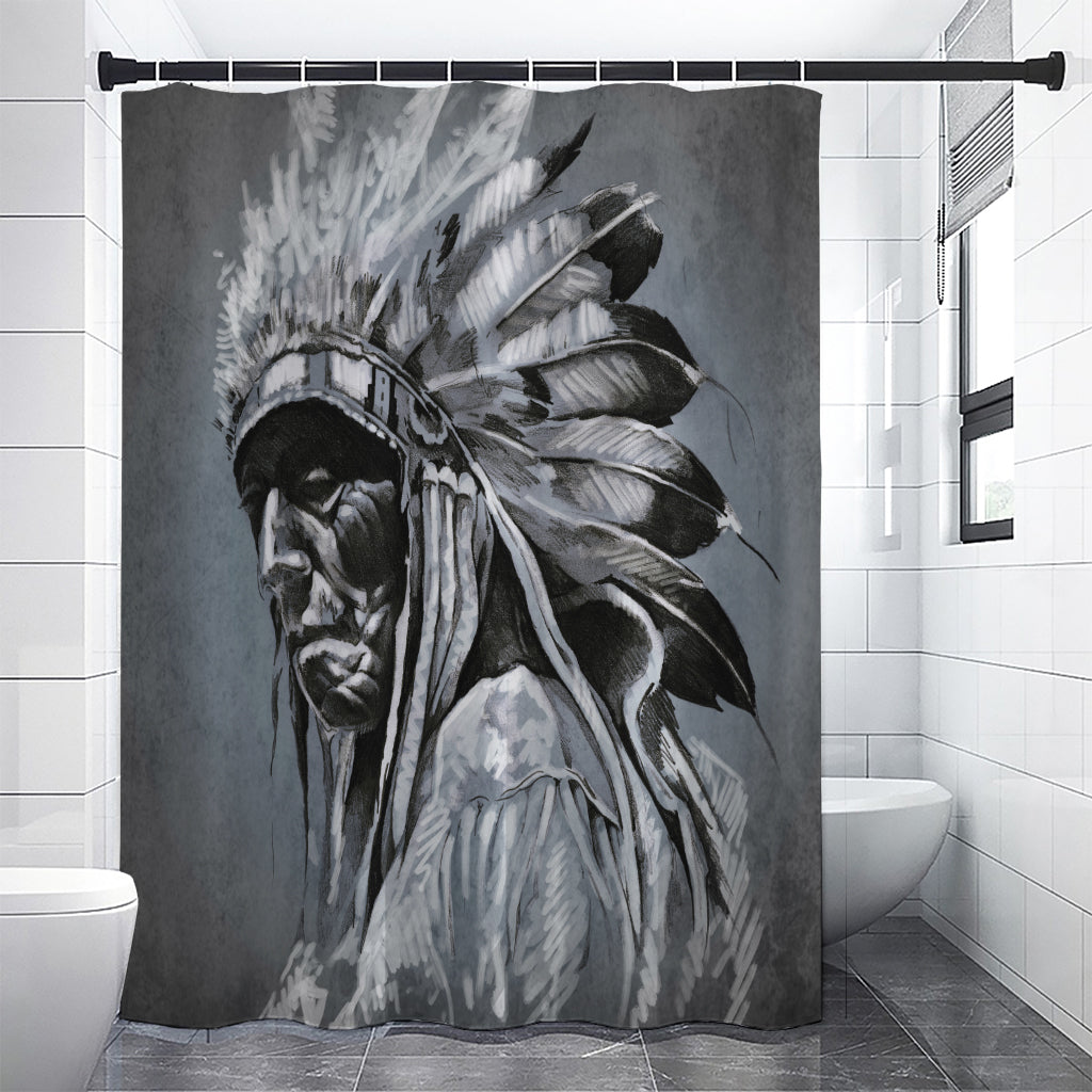 Monochrome Native Indian Portrait Print Shower Curtain