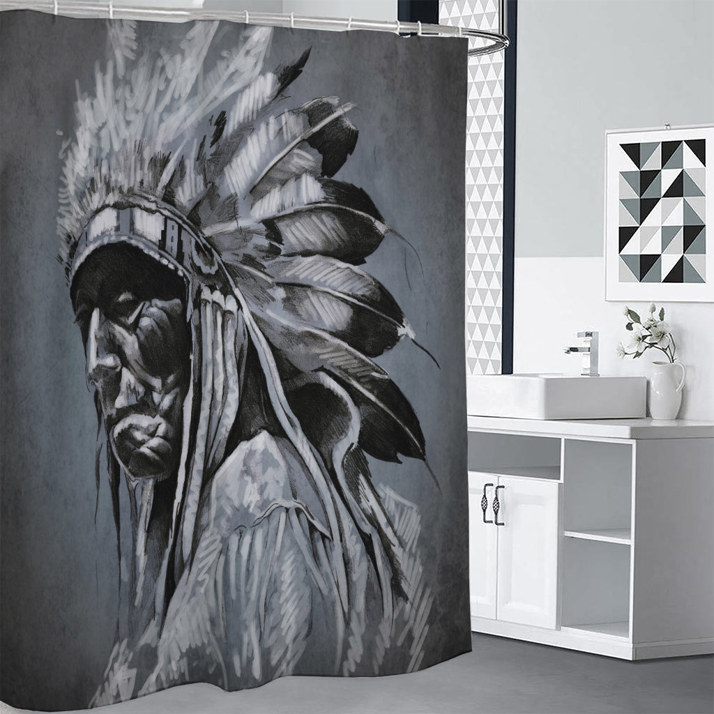 Monochrome Native Indian Portrait Print Shower Curtain