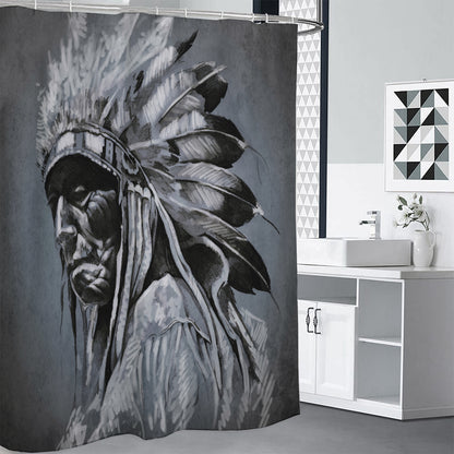 Monochrome Native Indian Portrait Print Shower Curtain