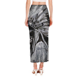 Monochrome Native Indian Portrait Print Side Slit Maxi Skirt