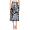 Monochrome Native Indian Portrait Print Side Slit Midi Skirt