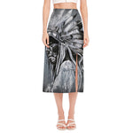 Monochrome Native Indian Portrait Print Side Slit Midi Skirt