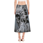 Monochrome Native Indian Portrait Print Side Slit Midi Skirt