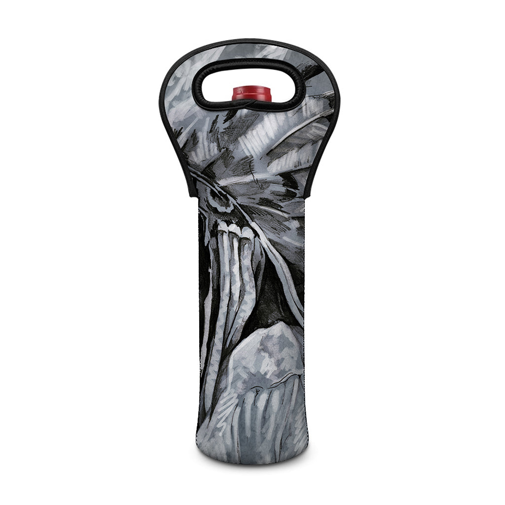 Monochrome Native Indian Portrait Print Single Neoprene Wine Tote