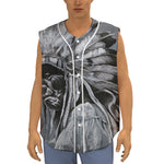 Monochrome Native Indian Portrait Print Sleeveless Baseball Jersey