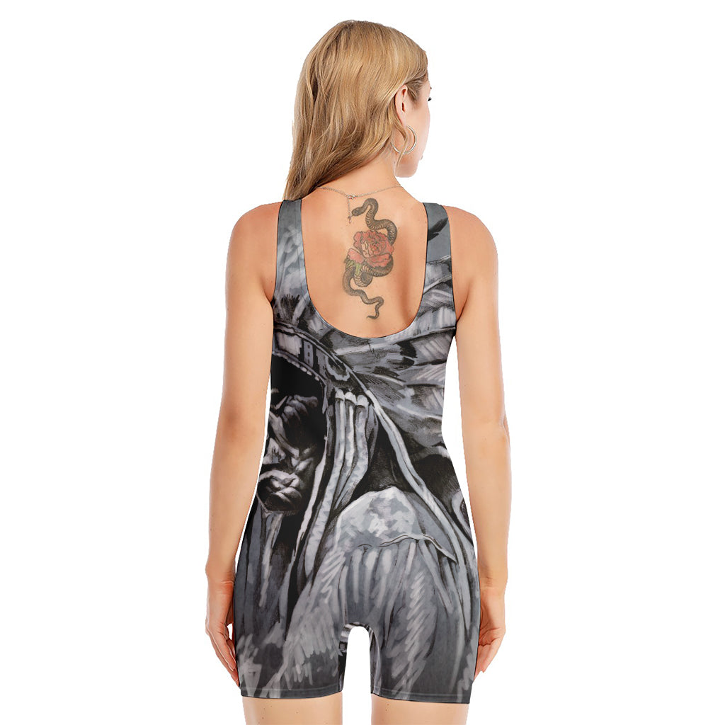 Monochrome Native Indian Portrait Print Sleeveless One Piece Swimsuit