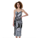 Monochrome Native Indian Portrait Print Slim Fit Midi Cami Dress