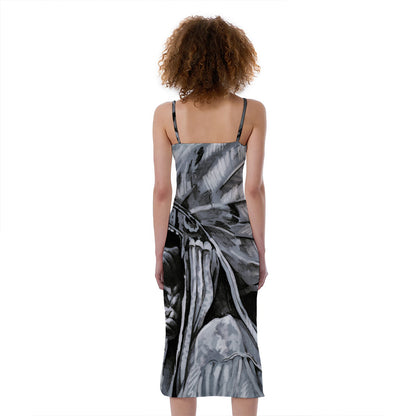 Monochrome Native Indian Portrait Print Slim Fit Midi Cami Dress