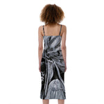 Monochrome Native Indian Portrait Print Slim Fit Midi Cami Dress