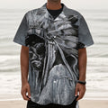 Monochrome Native Indian Portrait Print Textured Short Sleeve Shirt