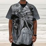 Monochrome Native Indian Portrait Print Textured Short Sleeve Shirt