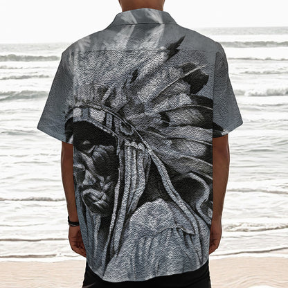 Monochrome Native Indian Portrait Print Textured Short Sleeve Shirt