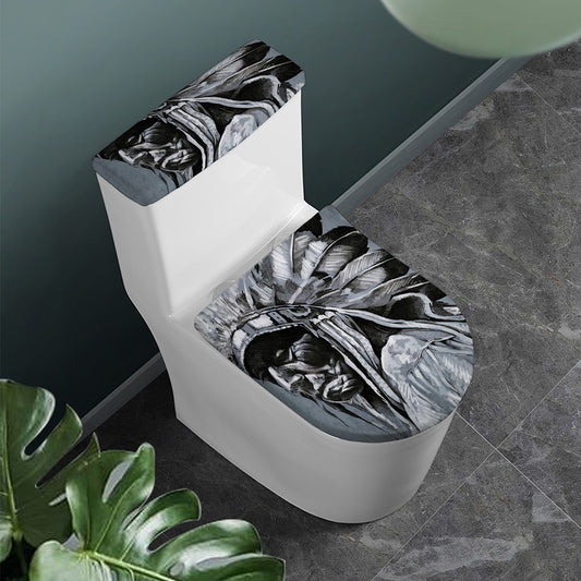 Monochrome Native Indian Portrait Print Toilet Lid And Tank Cover Set