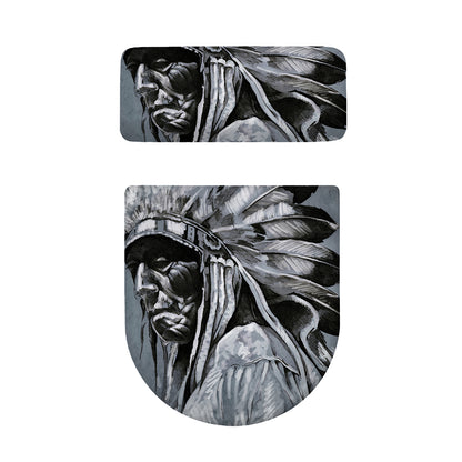Monochrome Native Indian Portrait Print Toilet Lid And Tank Cover Set