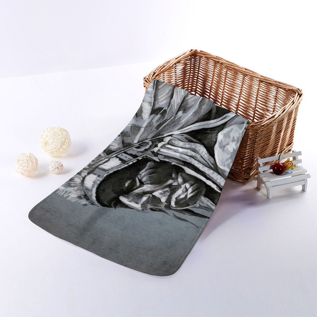 Monochrome Native Indian Portrait Print Towel