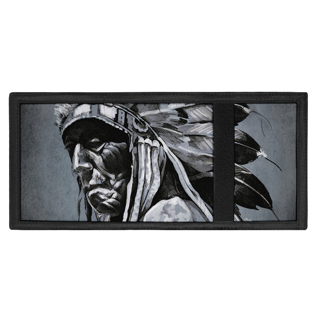 Monochrome Native Indian Portrait Print Trifold Wallet