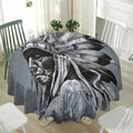 Monochrome Native Indian Portrait Print Waterproof Round Tablecloth