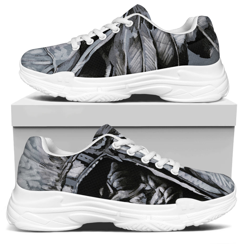 Monochrome Native Indian Portrait Print White Chunky Shoes