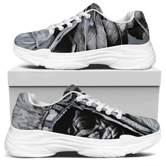 Monochrome Native Indian Portrait Print White Chunky Shoes