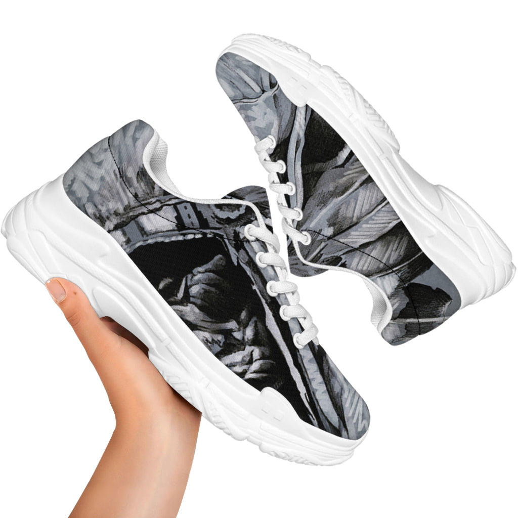 Monochrome Native Indian Portrait Print White Chunky Shoes