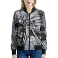 Monochrome Native Indian Portrait Print Women's Bomber Jacket