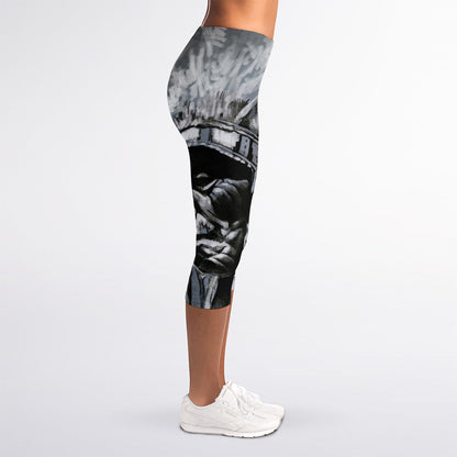 Monochrome Native Indian Portrait Print Women's Capri Leggings