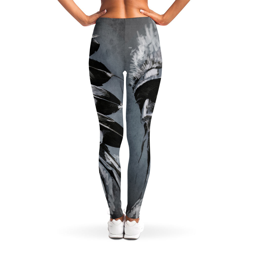 Monochrome Native Indian Portrait Print Women's Leggings