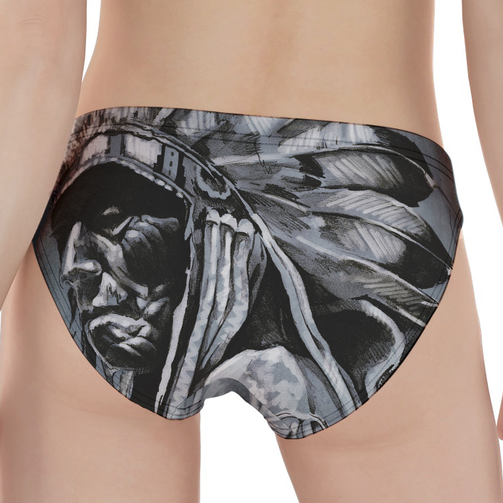Monochrome Native Indian Portrait Print Women's Panties