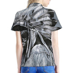 Monochrome Native Indian Portrait Print Women's Polo Shirt