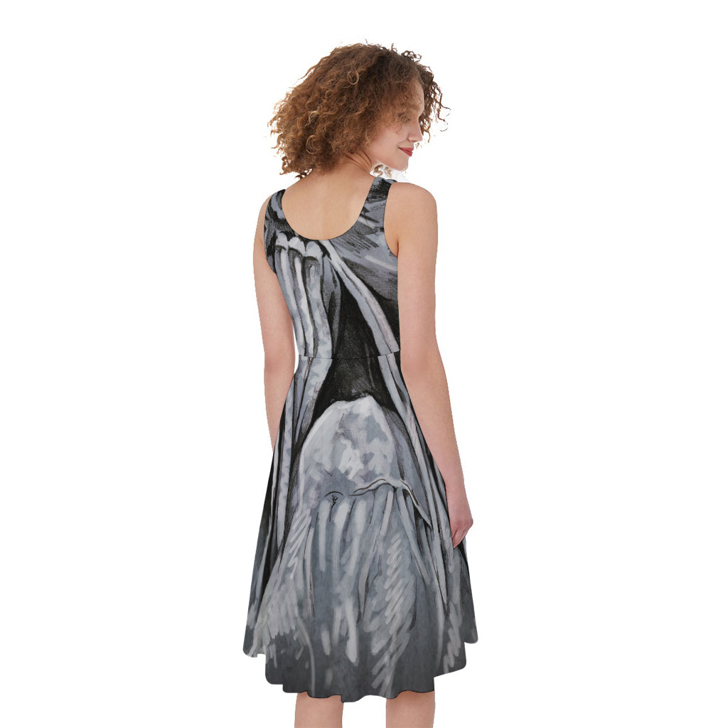 Monochrome Native Indian Portrait Print Women's Sleeveless Dress