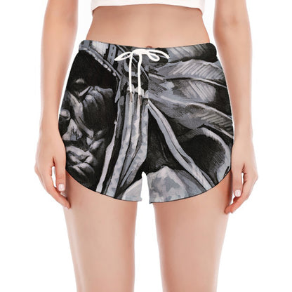 Monochrome Native Indian Portrait Print Women's Split Running Shorts