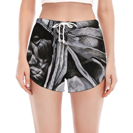 Monochrome Native Indian Portrait Print Women's Split Running Shorts