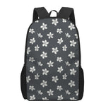 Monochrome Plumeria Pattern Print 17 Inch Backpack